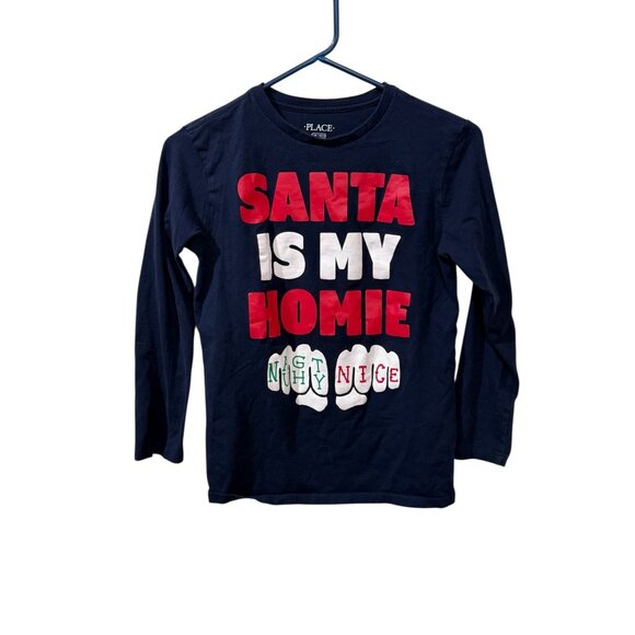 Santa Is My Homie Kids Long Sleeve Christmas Shirt  L/G 10/12  Cotton - Picture 1 of 4